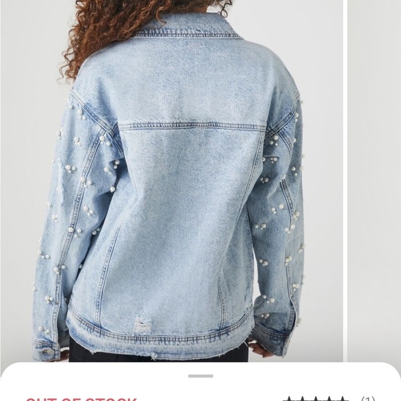 Denim faux pearl trucker jacket - Picture 2 of 4